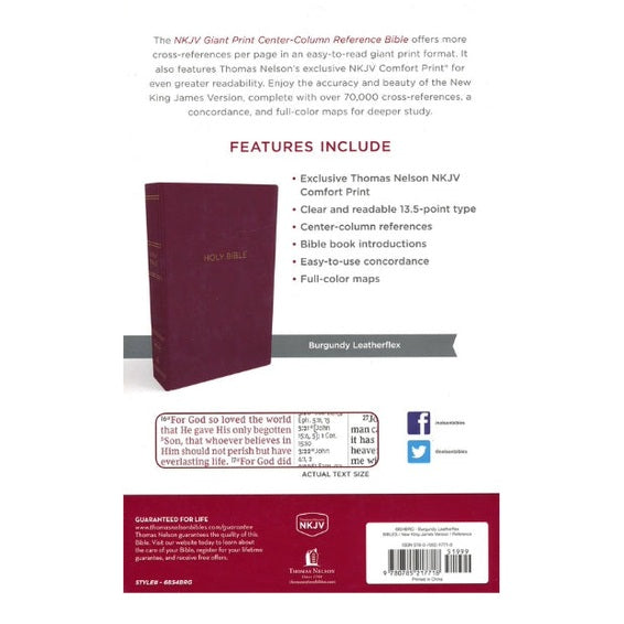 NKJV Giant Print Bible, Center Column Reference, Red Letter Edition, Burgundy image 1