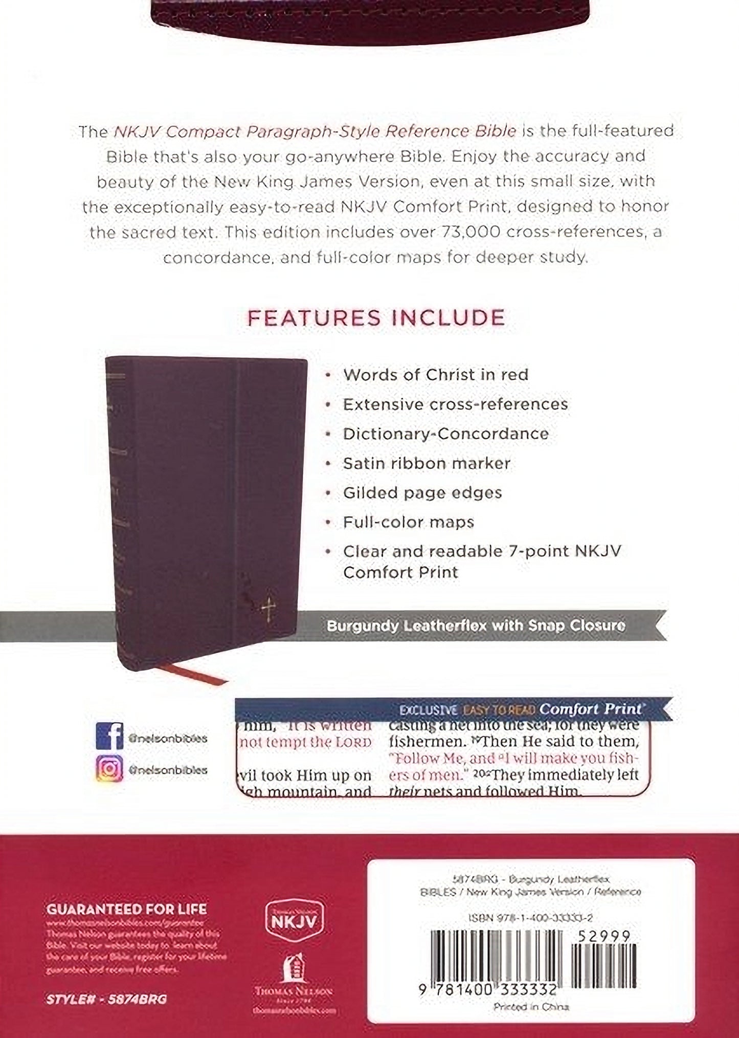 NKJV Compact Paragraph-Style Cross Reference Bible, Leatherflex w/ Magnetic Snap image 1