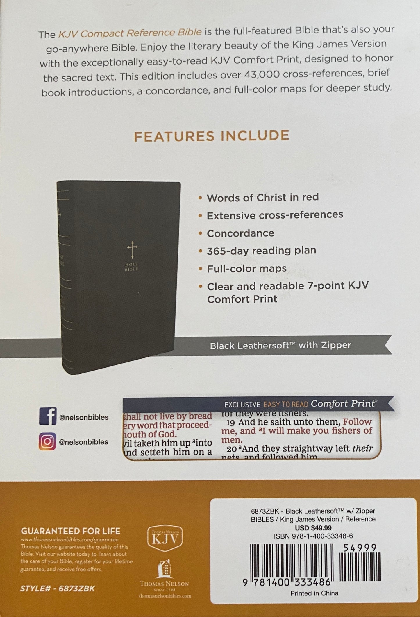 Compact Bible, KJV Cross Reference, Black Leathersoft with Zipper image 1