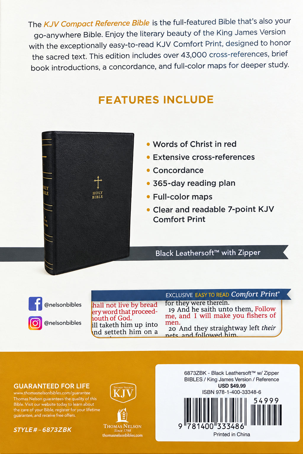 Compact Bible, KJV Cross Reference, Black Leathersoft with Zipper image 1