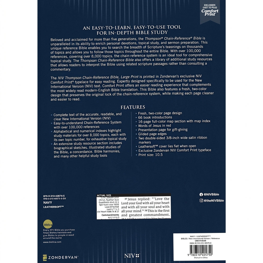 NIV, Thompson Chain-Reference Bible, Large Print, Leathersoft, Navy, Thumb Index image 1