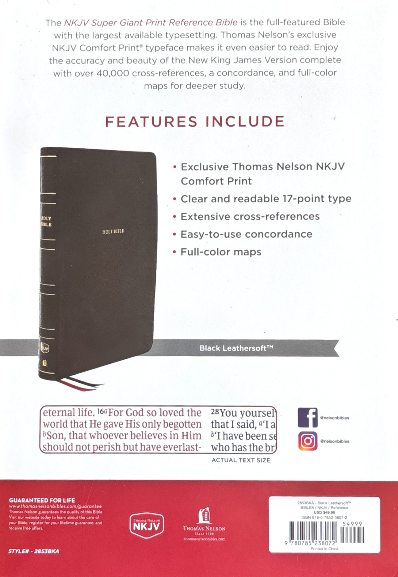 NKJV Super Giant Print Reference Bible, Leathersoft Black, Red Letter Edition image 1