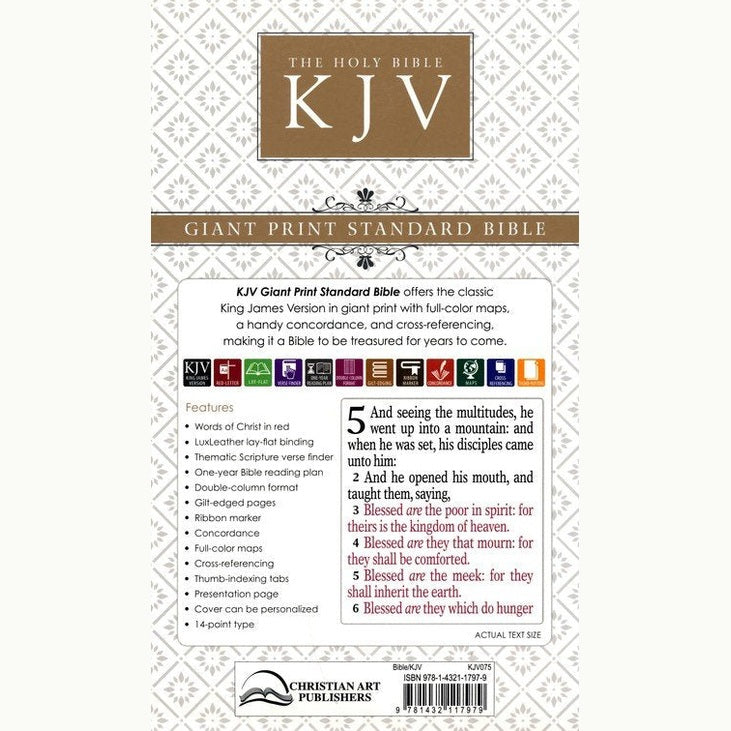 King James Version Giant Print Bible: Leather Lux Pattern, Thumb Indexed image 1