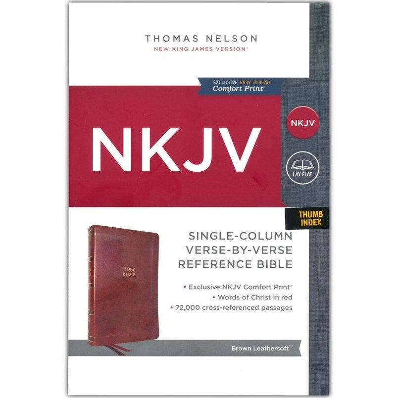 NKJV Single-Column Reference Bible, Comfort Print- leather-look, Brown Indexed image 2