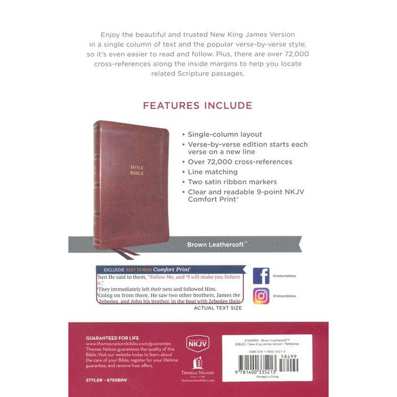 NKJV Single-Column Reference Bible, Comfort Print- leather-look, Brown Indexed image 3