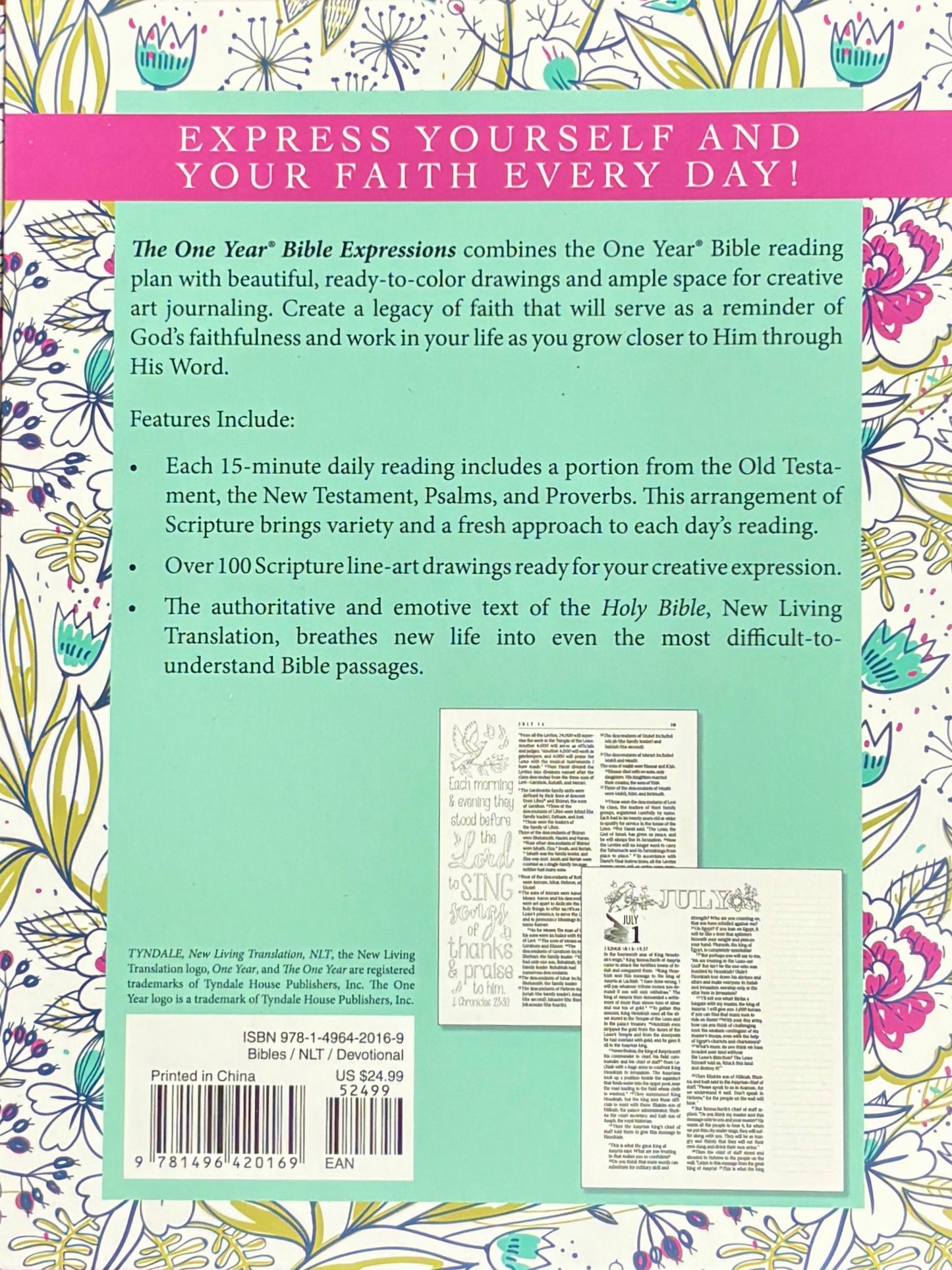 One Year Bible Expressions, NLT Softcover, Multi-Color Paper image 1