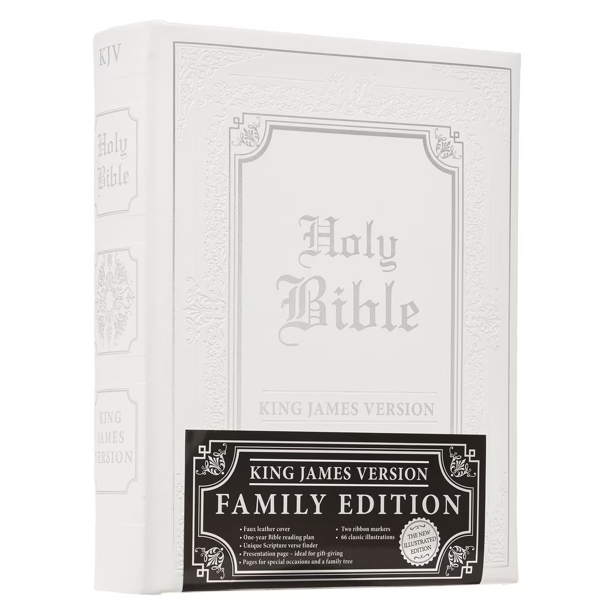 KJV Family Bible, Faux Leather White/ Silver with Family Tree Pages image 1