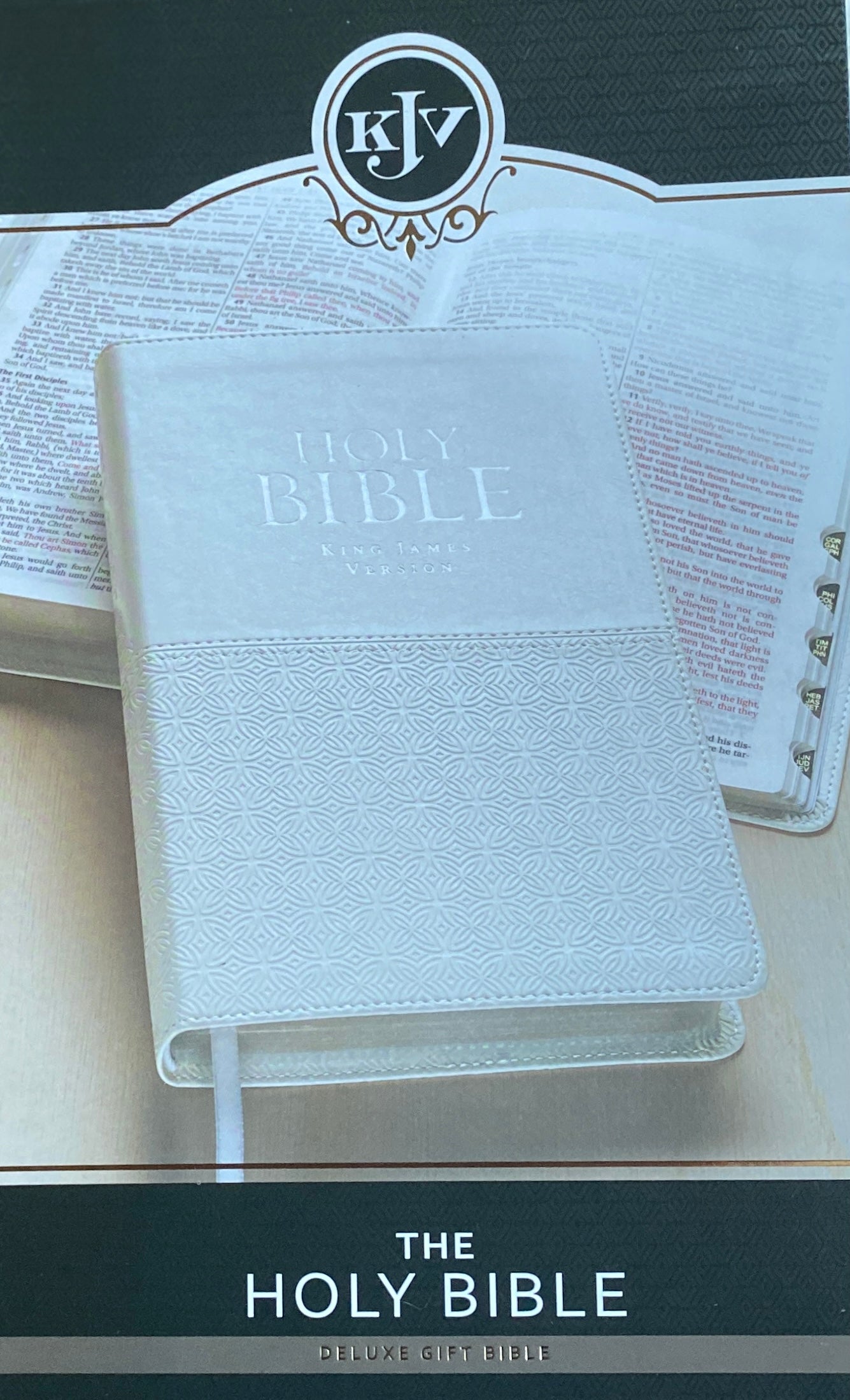 KJV Holy Bible White Lux Leather, Thumb Indexed Edition image 1