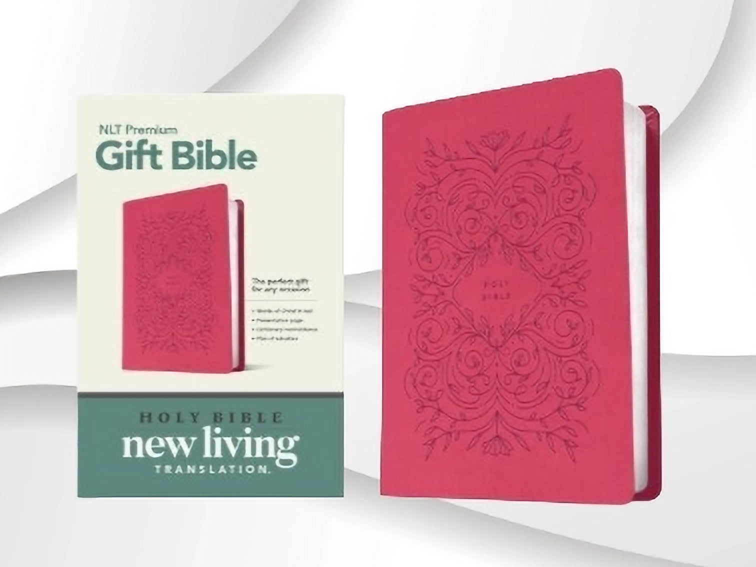 NLT Premium Gift Bible, Leatherlike, Very Berry Pink Vines, Red Letter image 0