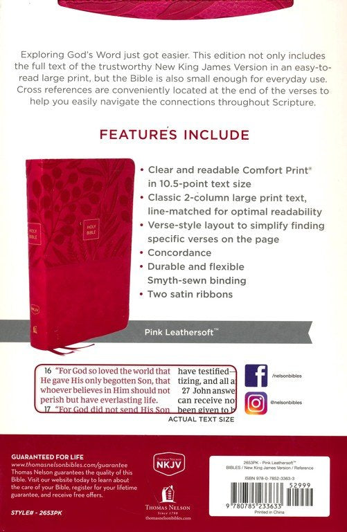 NKJV, End of Verse Reference Bible, Personal Size Large Print, Leathersoft Pink image 1