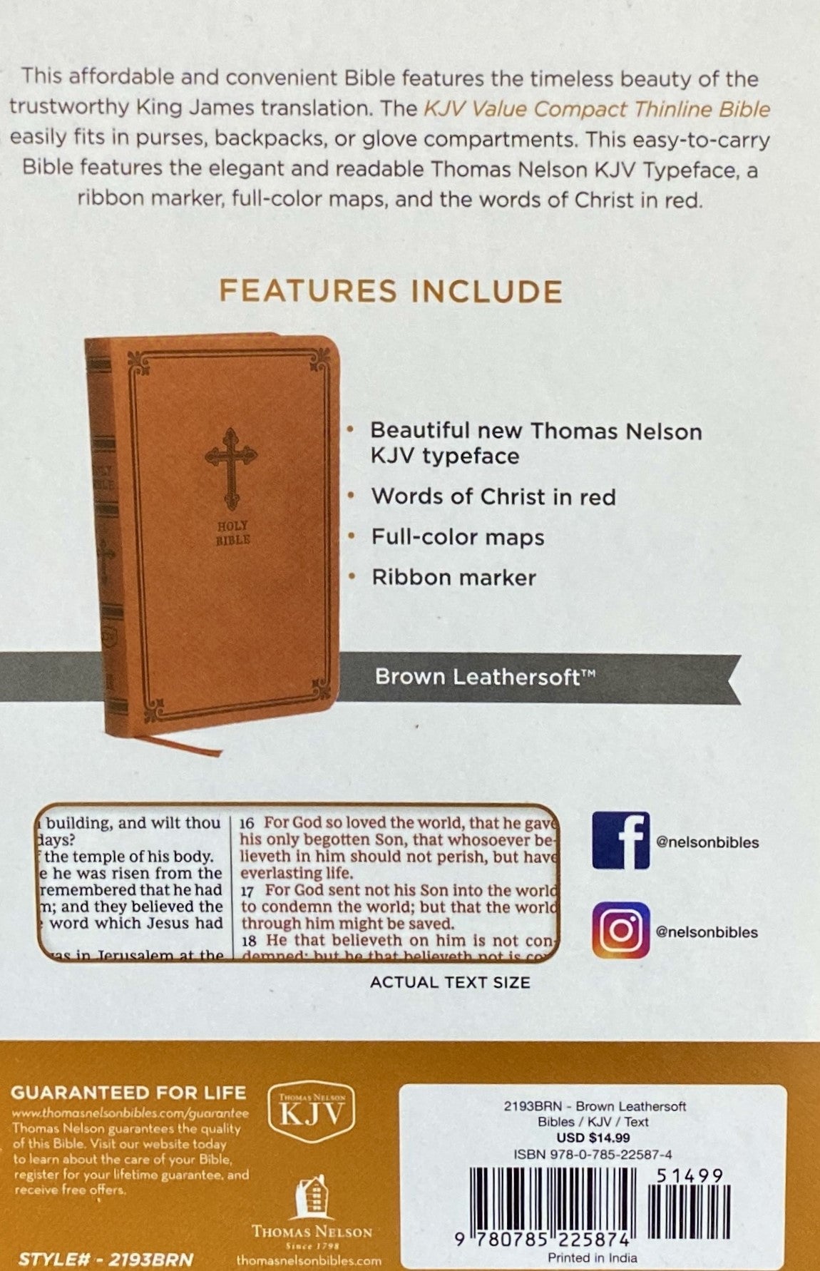 KJV Value Compact Bible, Thinline Leathersoft, Brown, Red Letter, Comfort Print image 2
