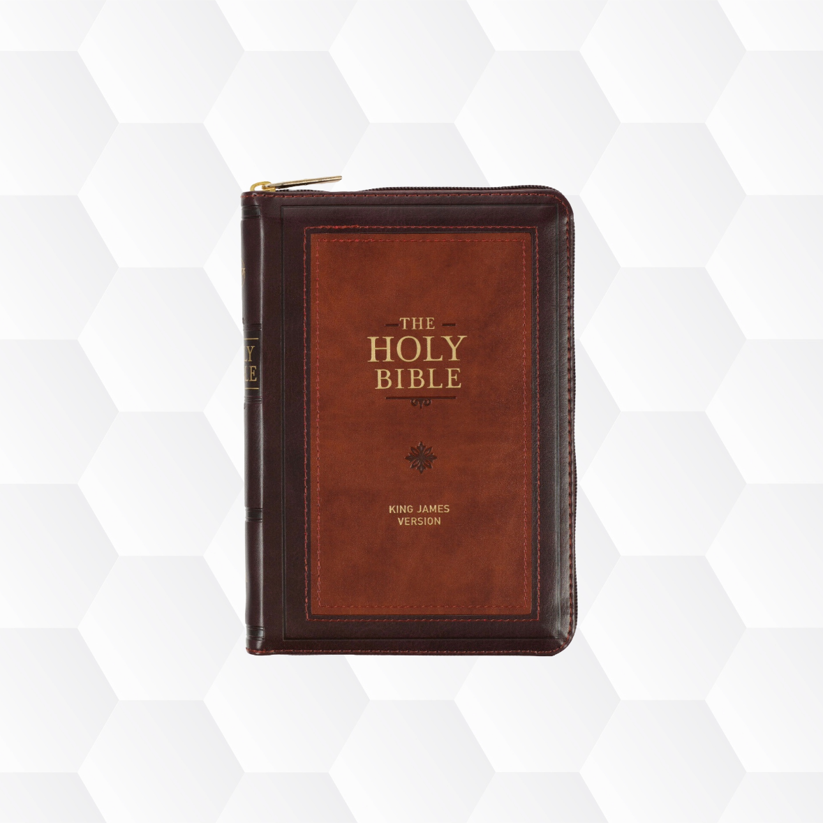 Compact Bible KJV Faux Leather Burgundy/Saddle Tan, Zipper Closure image 0