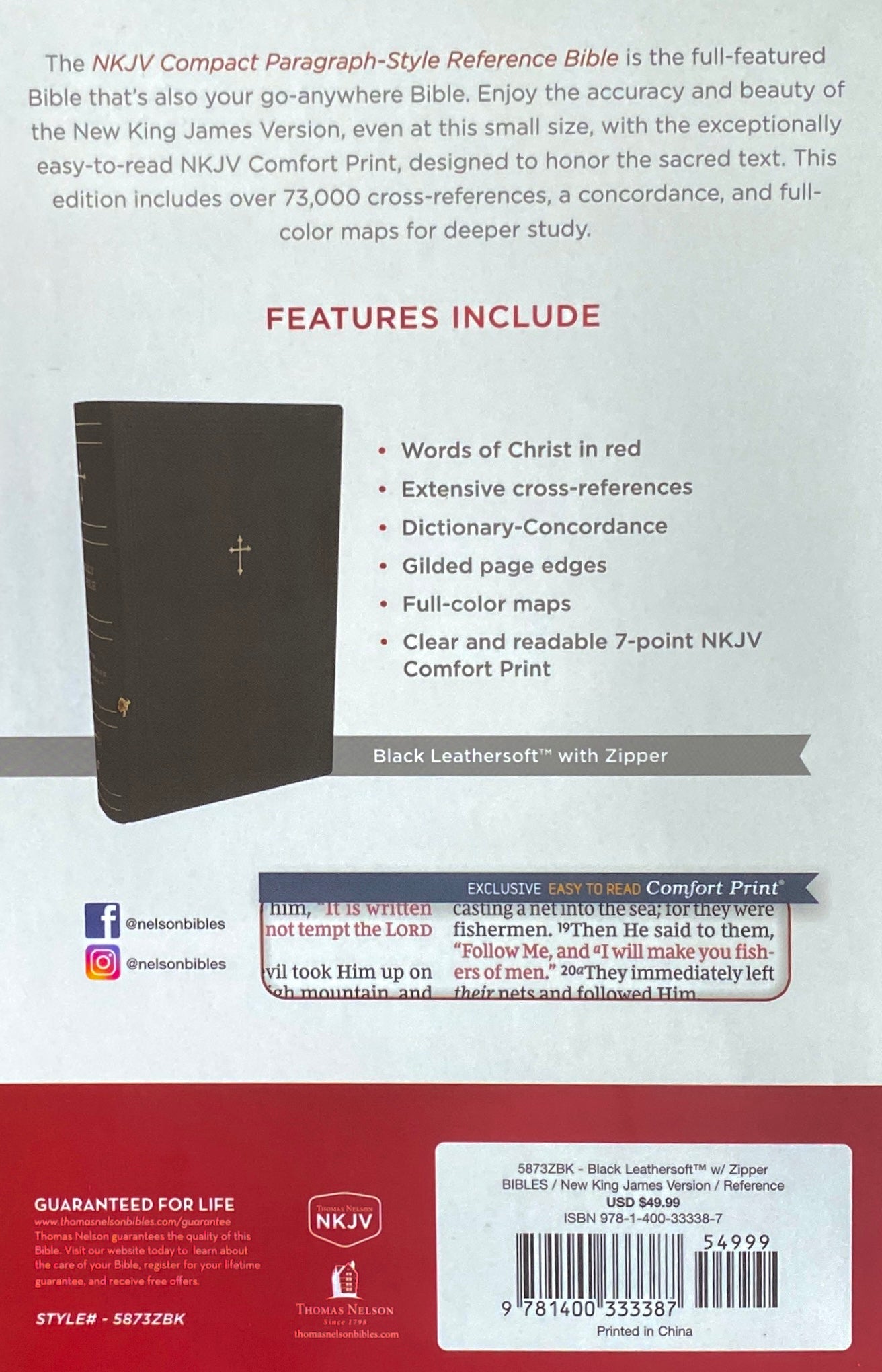 NKJV Compact Bible Paragraph Style W/ 43,000 Cross References, Leathersoft image 1