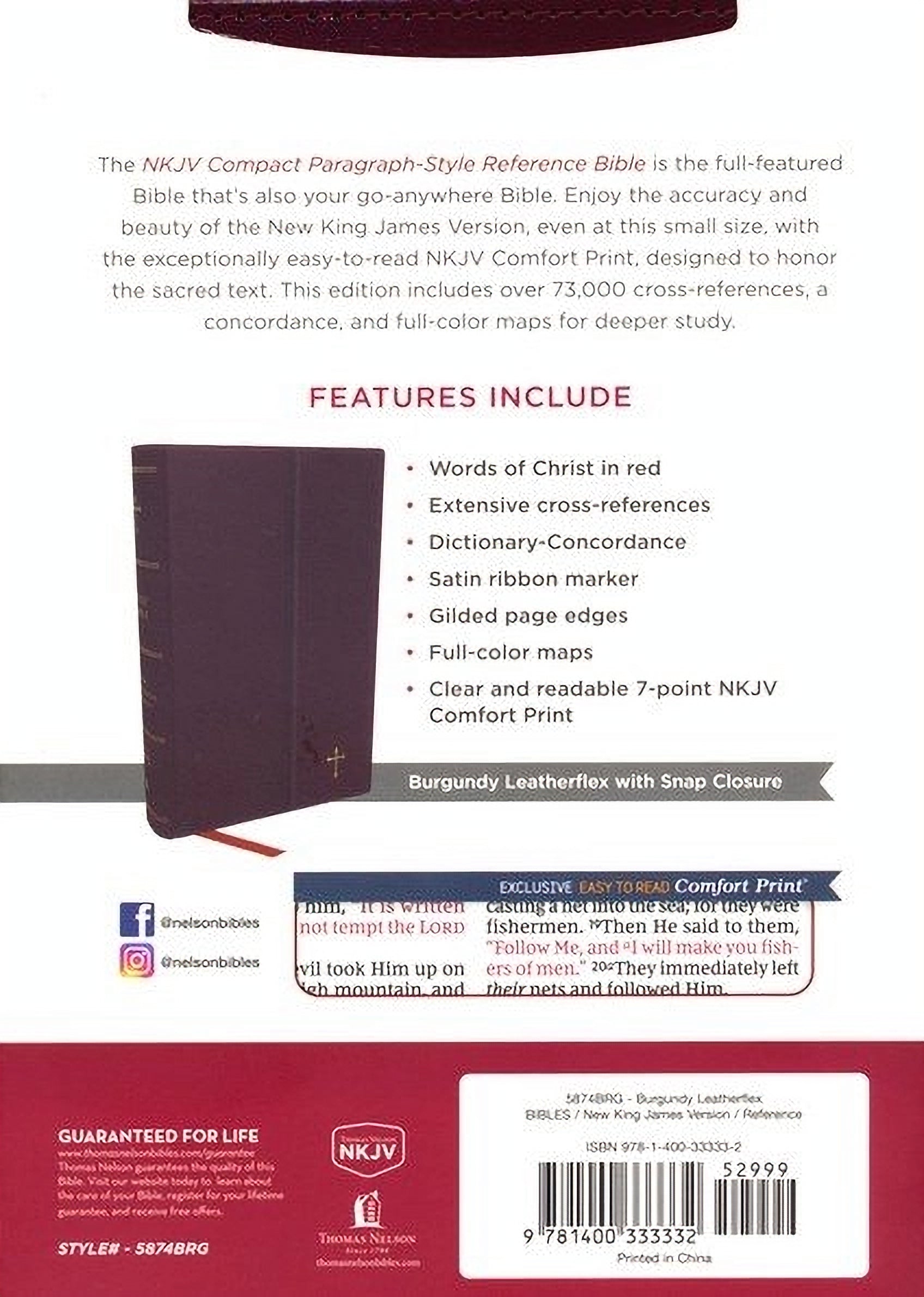 NKJV Compact Paragraph-Style Cross Reference Bible, Leatherflex w/ Magnetic Snap image 1