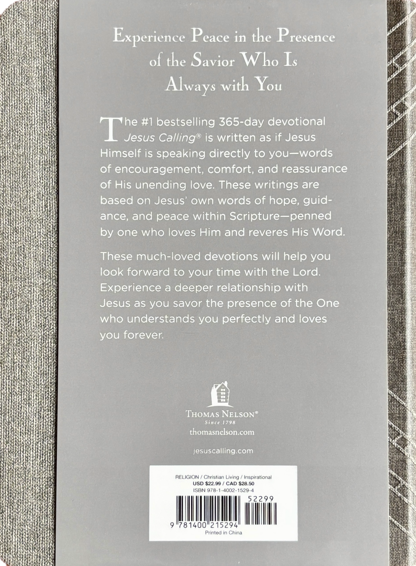 Jesus Calling, Enjoying Peace in His Presence with Scriptures, Gray Leathersoft image 1