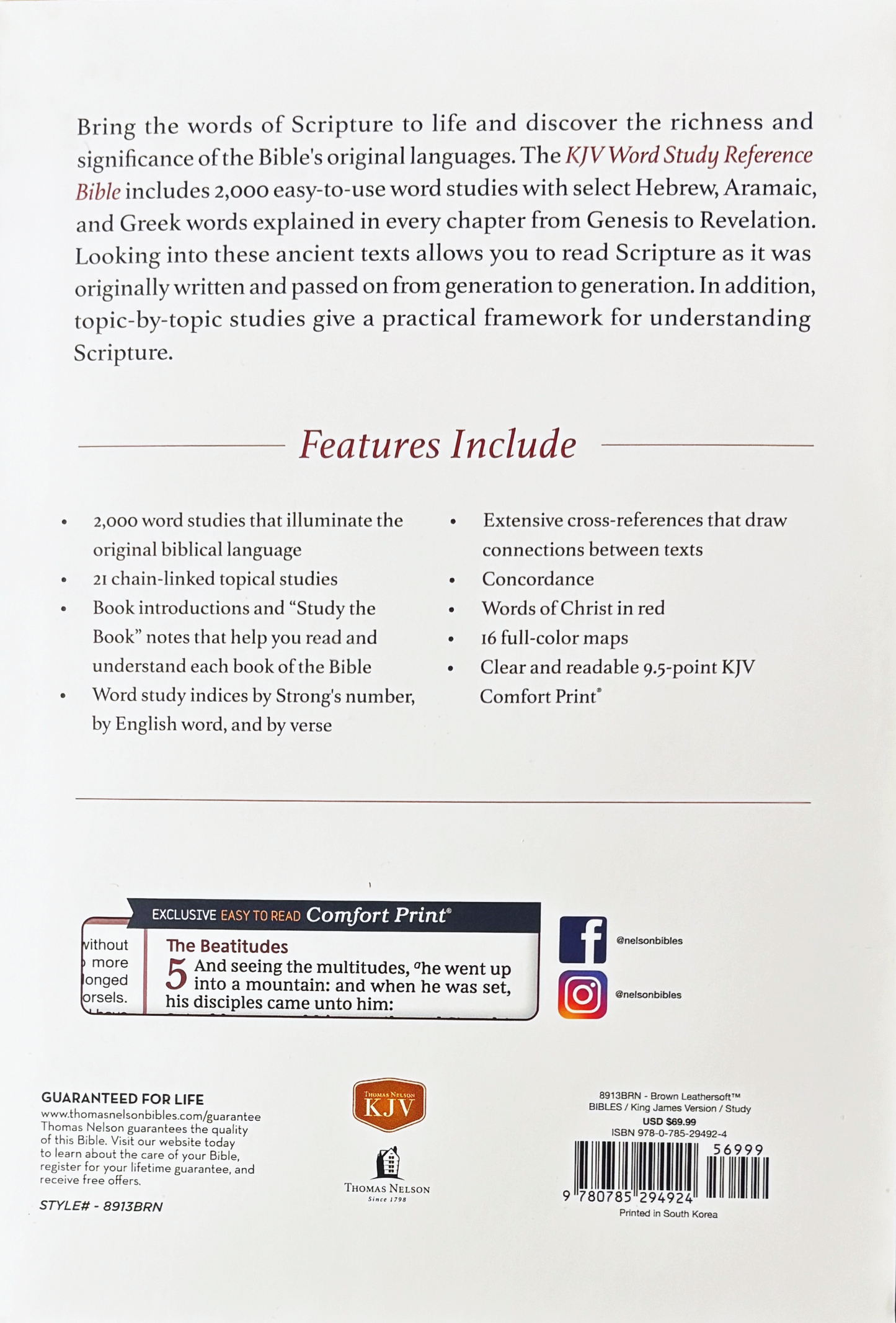 KJV Word Study Reference Bible, Leathersoft Brown, Red Letter, Comfort Print image 1