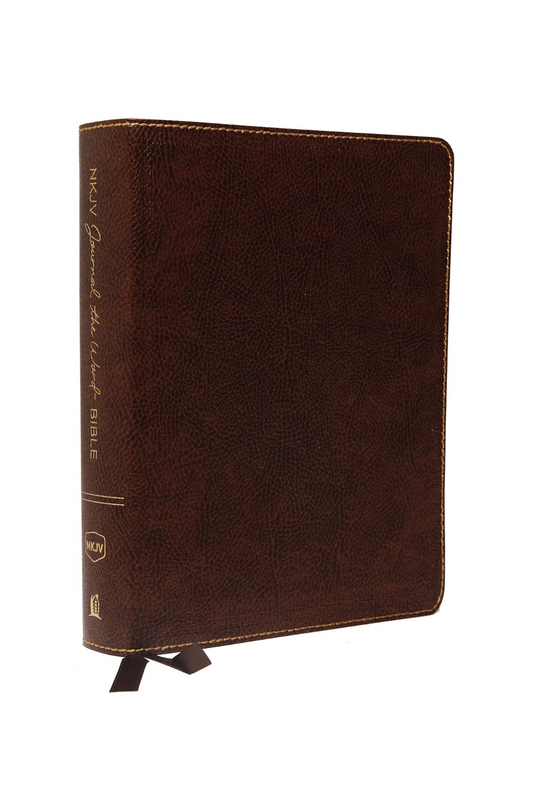 NKJV, Journal the Word Bible, Large Print, Bonded Leather, Brown, Red Letter Edition: Wide Margin