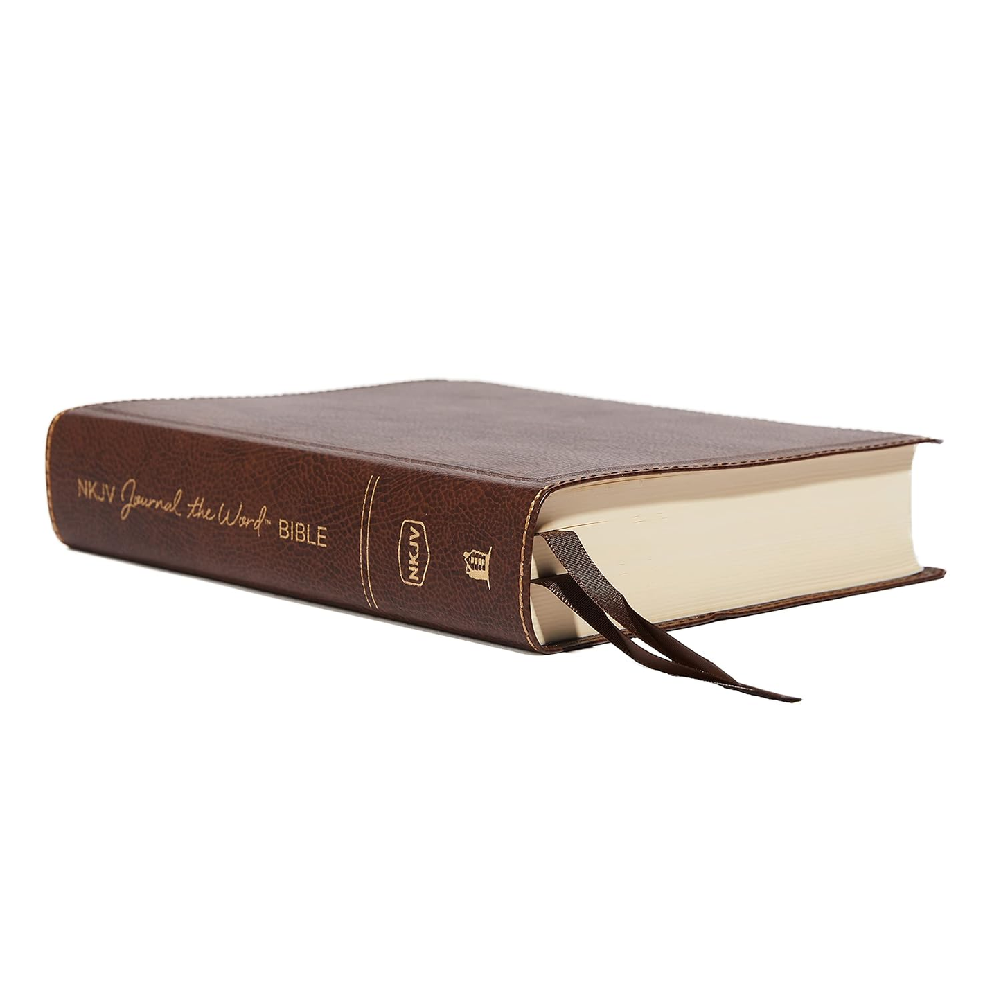 NKJV, Journal the Word Bible, Large Print, Bonded Leather, Brown, Red Letter Edition: Wide Margin