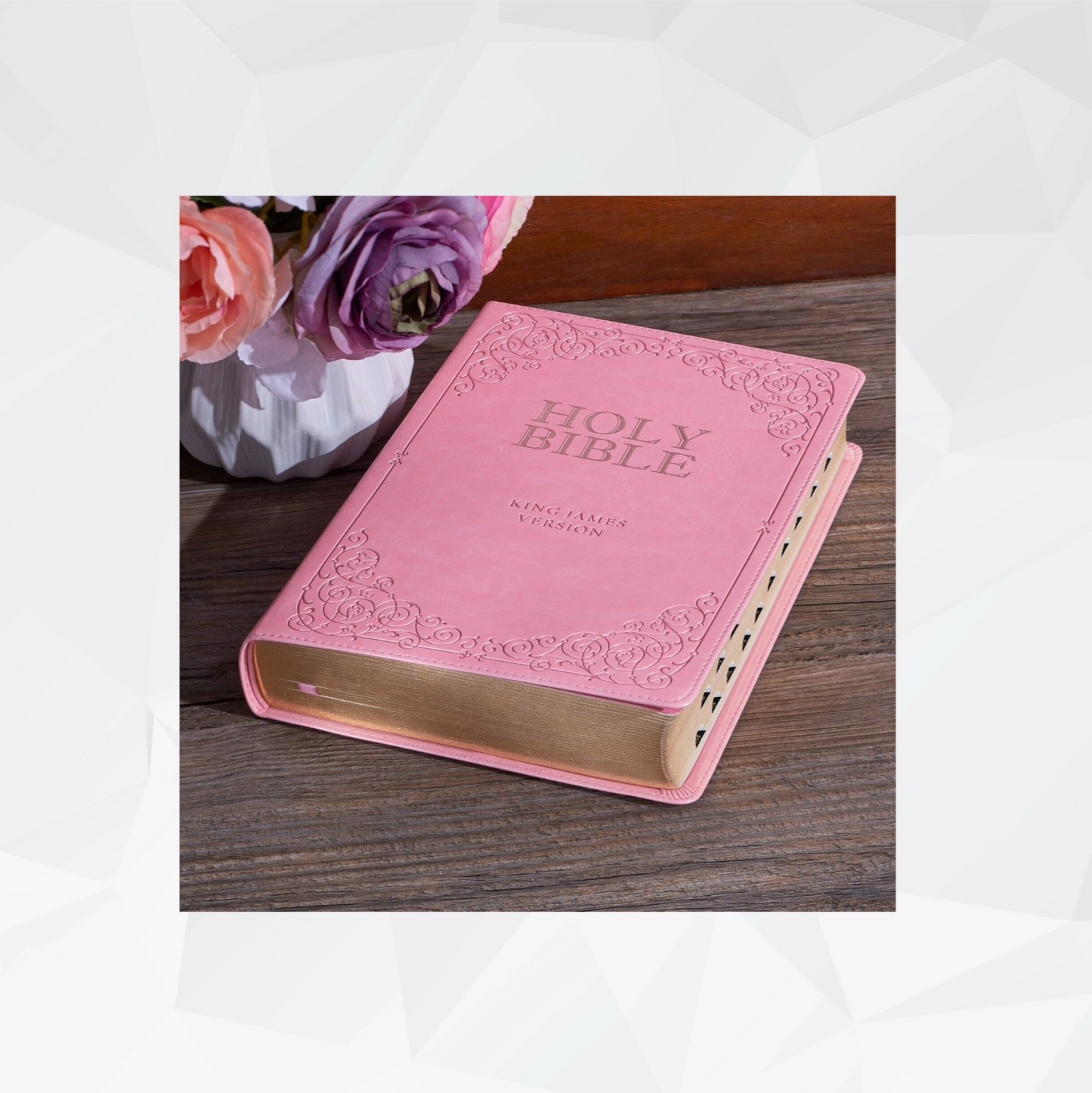 KJV Holy Bible Giant Print, Full Size, Pink Faux Leather, Thumb Indexed image 1