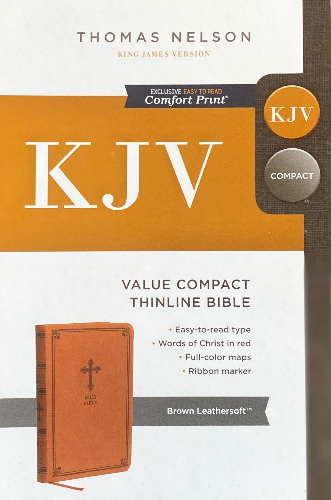 KJV Value Compact Bible, Thinline Leathersoft, Brown, Red Letter, Comfort Print image 1