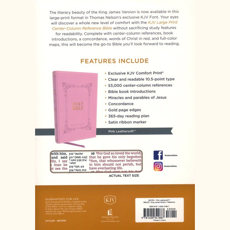 KJV Holy Bible, Large Print Center-Column Cross References, Pink Leathersoft image 1