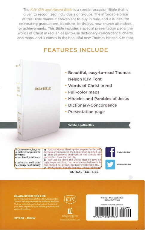 KJV Gift and Award Bible, Red Letter Edition, Leather Look White image 1