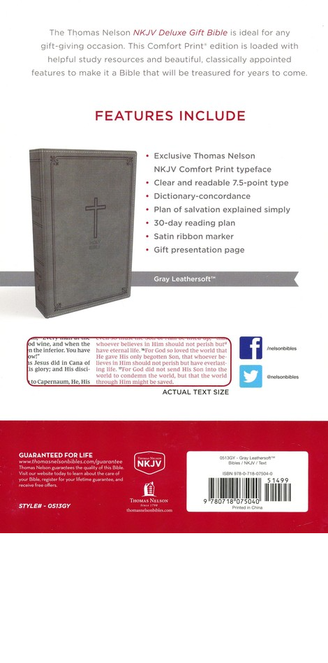 NKJV, Deluxe Gift Bible, Imitation Leather, Gray, Red Letter Edition image 1