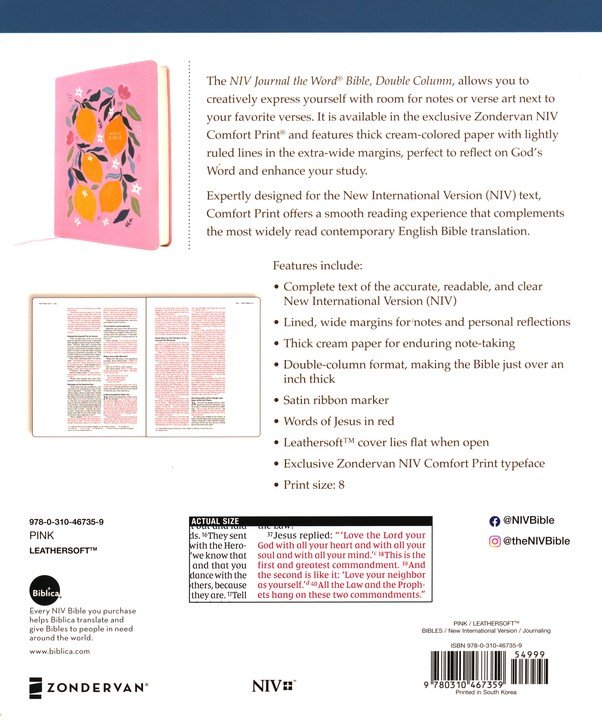 NIV, Journal the Word Bible (Note-Taking), Double-Column, Leathersoft Pink