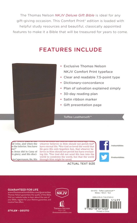 NKJV Gift Bible Deluxe Imitation Leather, Tan, Red Letter Edition