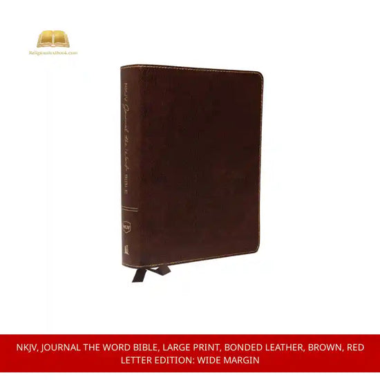 NKJV, Journal the Word Bible, Large Print, Bonded Leather, Brown, Red Letter Edition: Wide Margin by@Outfy