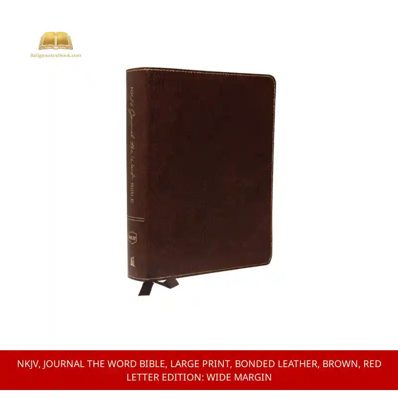 NKJV, Journal the Word Bible, Large Print, Bonded Leather, Brown, Red Letter Edition: Wide Margin by@Outfy