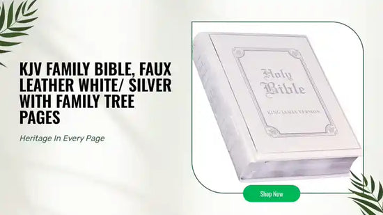 KJV Family Bible, Faux Leather White/ Silver with Family Tree Pages by@Outfy